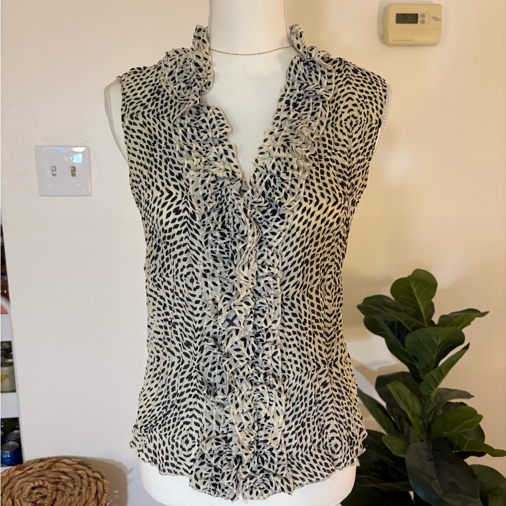 Y2K Black and White Ruffle Blouse